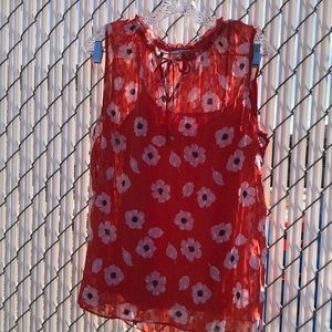 Orange floral sleeveless sheer top